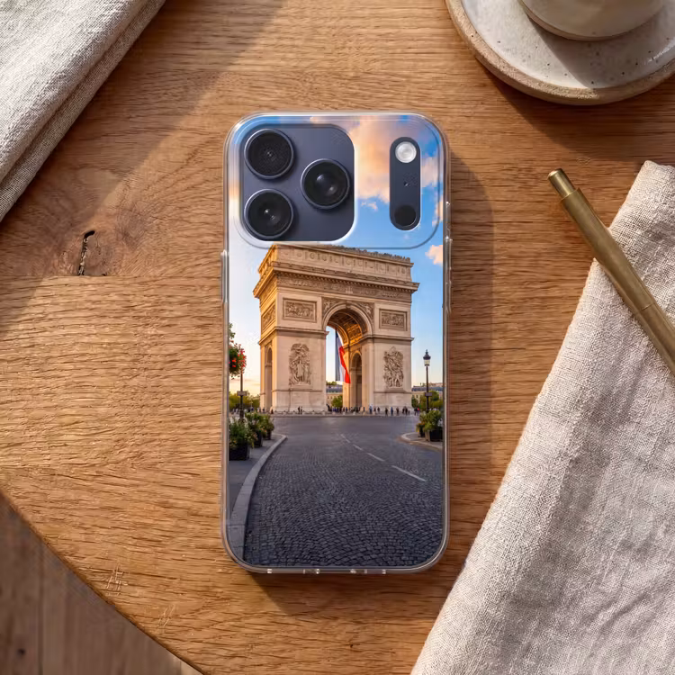 Monument - Parijs - Zonsondergang - Architectuur - Goud Telefoonhoesje iPhone 17 Pro klein -sfeer1