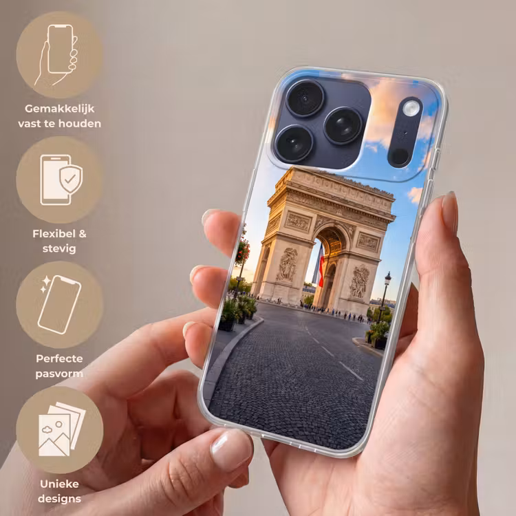 Monument - Parijs - Zonsondergang - Architectuur - Goud Telefoonhoesje iPhone 17 Pro klein -sfeer3_NL