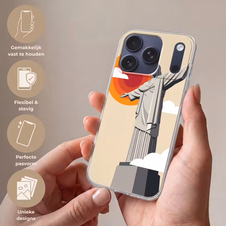 Monument - Stad - Zonsondergang - Minimalistisch - Oranje Telefoonhoesje iPhone 17 Pro klein -sfeer3_NL