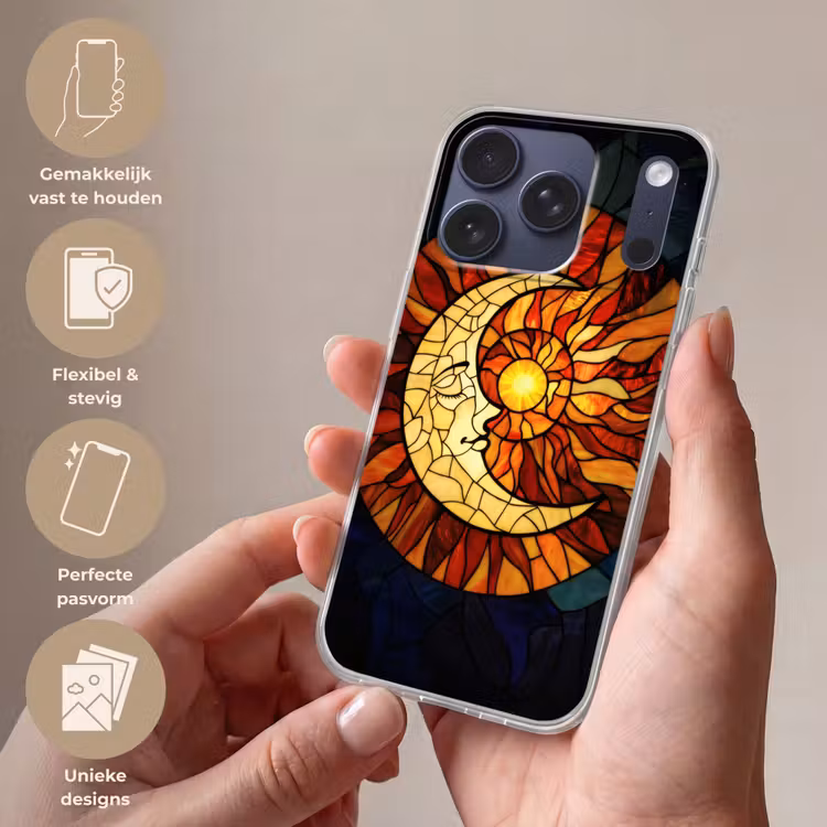 Mozaïek - Glas - Maan - Donkerblauw Telefoonhoesje iPhone 17 Pro klein -sfeer3_NL