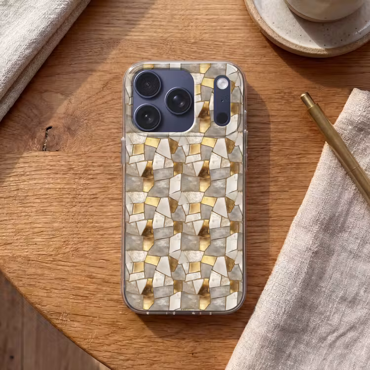 Mozaïek - Marmer - Goud Telefoonhoesje iPhone 17 Pro klein 878 -sfeer1