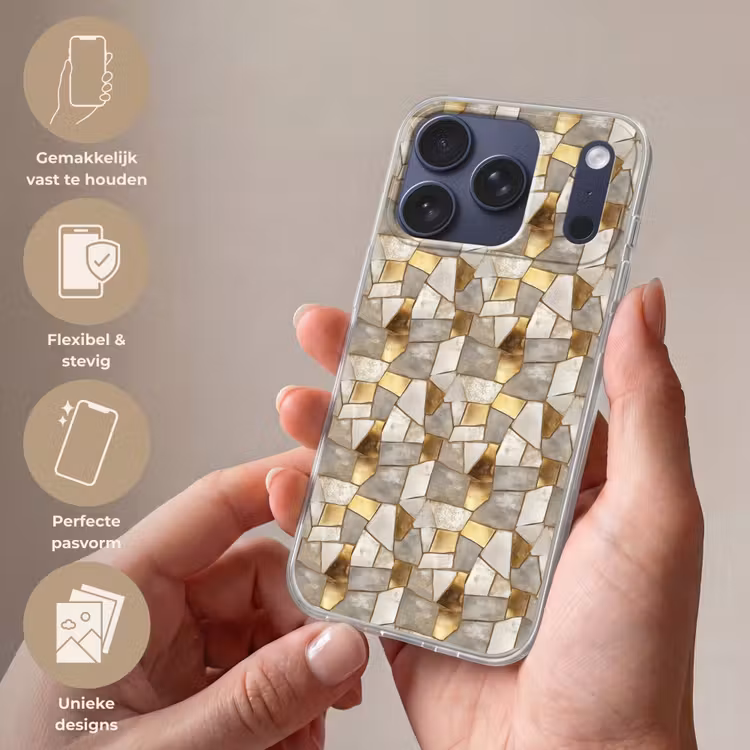 Mozaïek - Marmer - Goud Telefoonhoesje iPhone 17 Pro klein 878 -sfeer3_NL