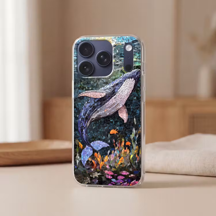 Mozaïek - Walvis - Koraal - Water Telefoonhoesje iPhone 17 Pro klein -sfeer2