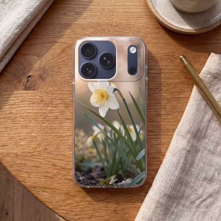 Narcis - Bloem - Minimalistisch Telefoonhoesje iPhone 17 Pro klein -sfeer1