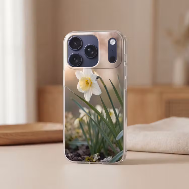 Narcis - Bloem - Minimalistisch Telefoonhoesje iPhone 17 Pro klein -sfeer2