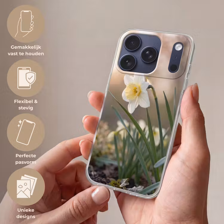 Narcis - Bloem - Minimalistisch Telefoonhoesje iPhone 17 Pro klein -sfeer3_NL