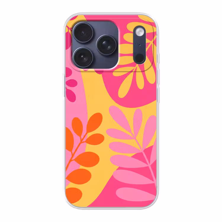 Natuur - Bladeren - Abstract - Roze - Geel Telefoonhoesje iPhone 17 Pro klein -3d