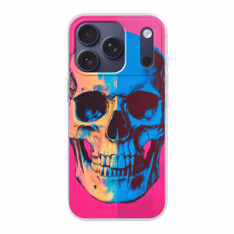 Neon - Blauw - Pop-art - Schedel Telefoonhoesje iPhone 17 Pro klein -3d