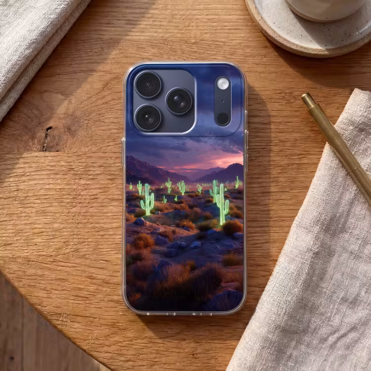 Neon cactussen - Woestijn - Zonsondergang Telefoonhoesje iPhone 17 Pro klein -sfeer1