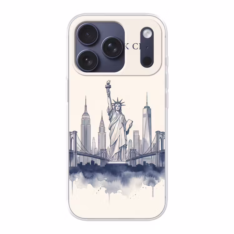 New York - Vrijheidsbeeld - Skyline - Illustratie - Blauw Telefoonhoesje iPhone 17 Pro klein -3d