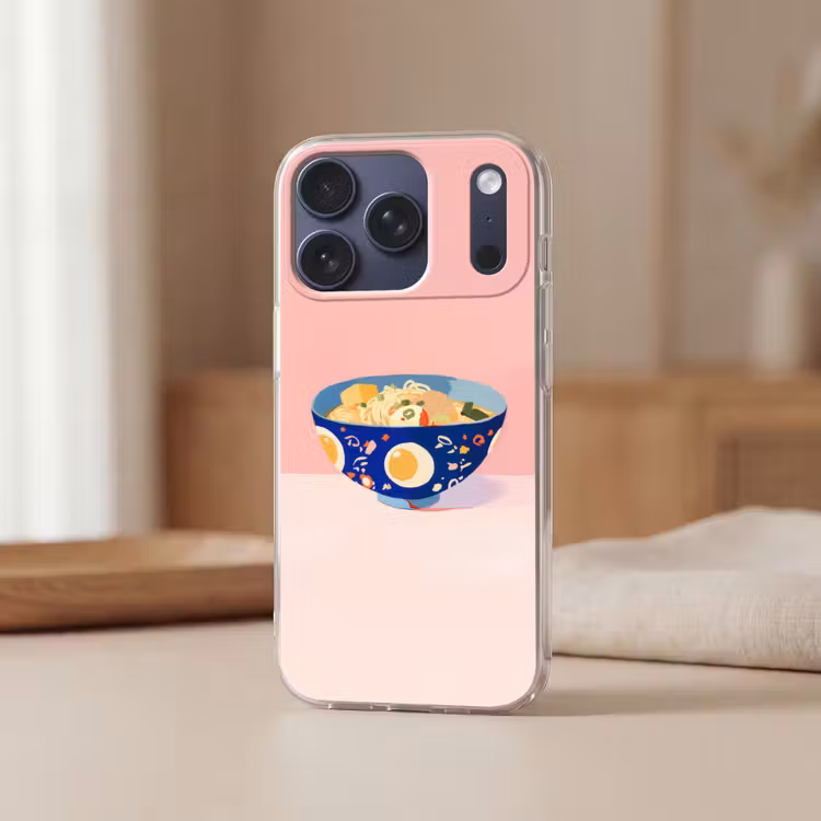 Noodles - Kom - Blauw - Illustratie Telefoonhoesje iPhone 17 Pro klein -sfeer2