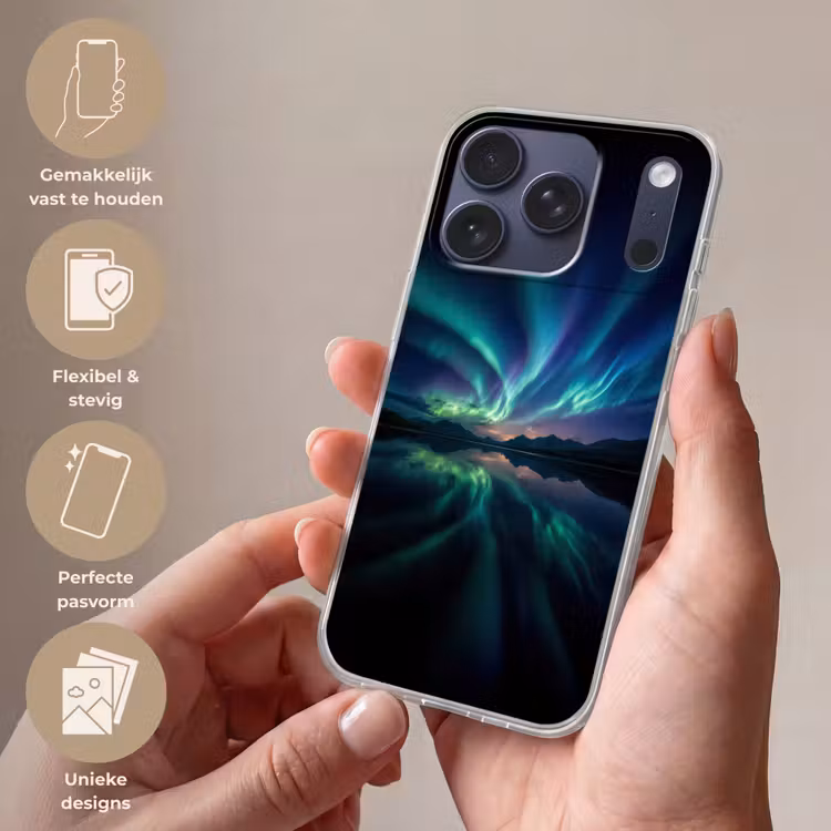 Noorderlicht - Kleurrijk - Bergmeer Telefoonhoesje iPhone 17 Pro klein -sfeer3_NL