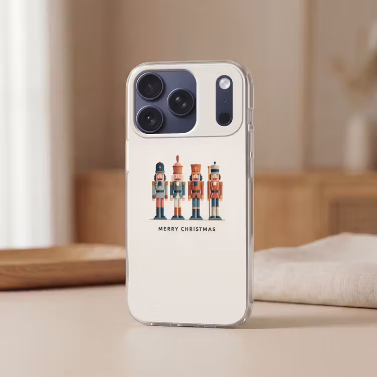 Notenkrakers - Minimalistisch - Kerst - Beige Telefoonhoesje iPhone 17 Pro klein -sfeer2