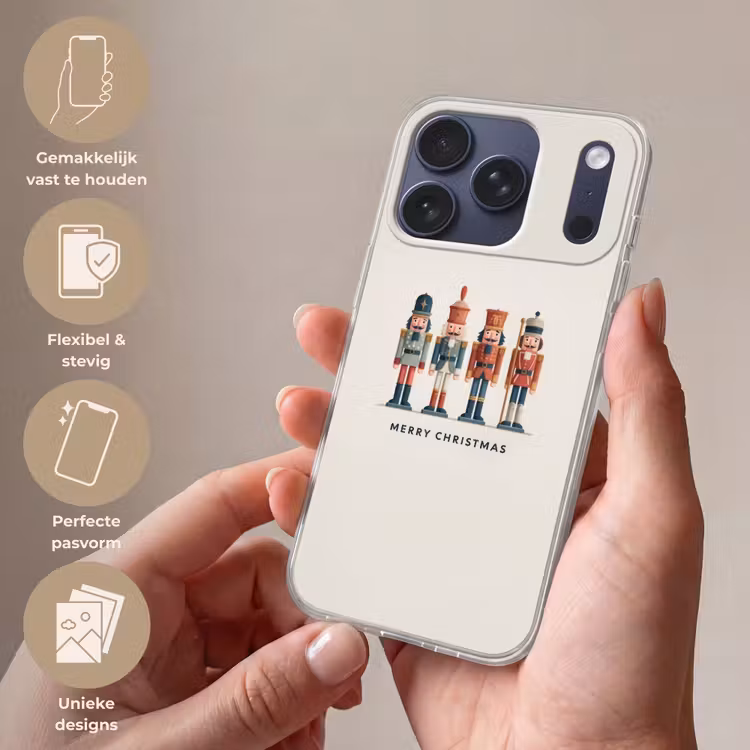 Notenkrakers - Minimalistisch - Kerst - Beige Telefoonhoesje iPhone 17 Pro klein -sfeer3_NL