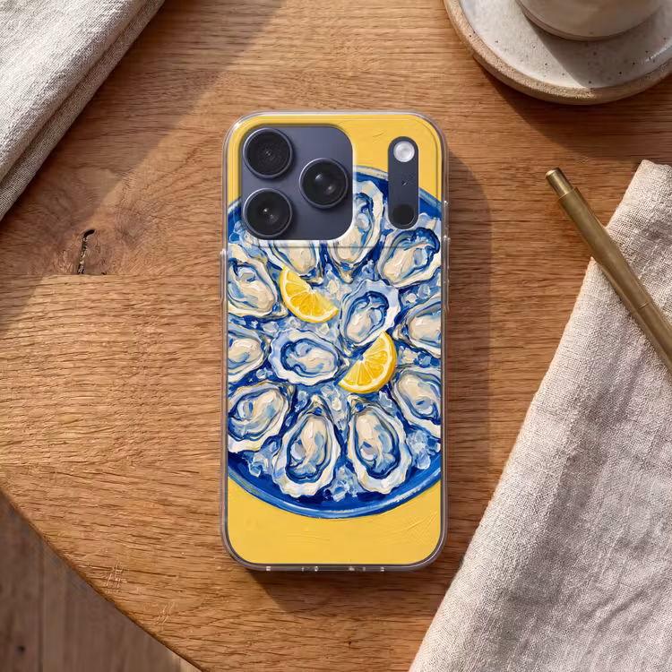 Oesters - Citroen - IJs - Modern - Geel Telefoonhoesje iPhone 17 Pro klein -sfeer1