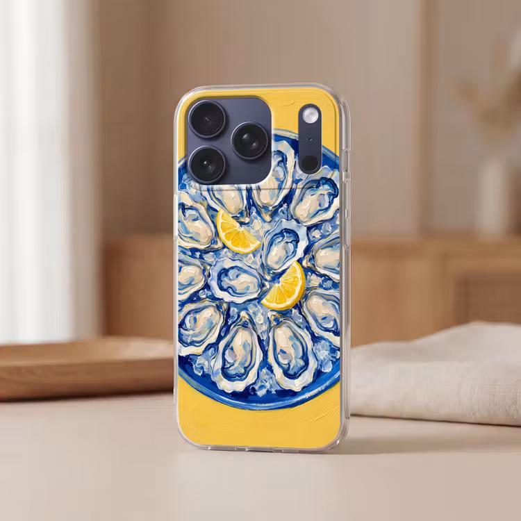 Oesters - Citroen - IJs - Modern - Geel Telefoonhoesje iPhone 17 Pro klein -sfeer2