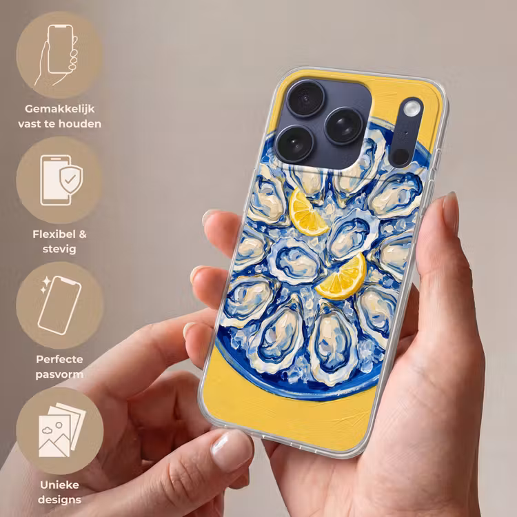 Oesters - Citroen - IJs - Modern - Geel Telefoonhoesje iPhone 17 Pro klein -sfeer3_NL