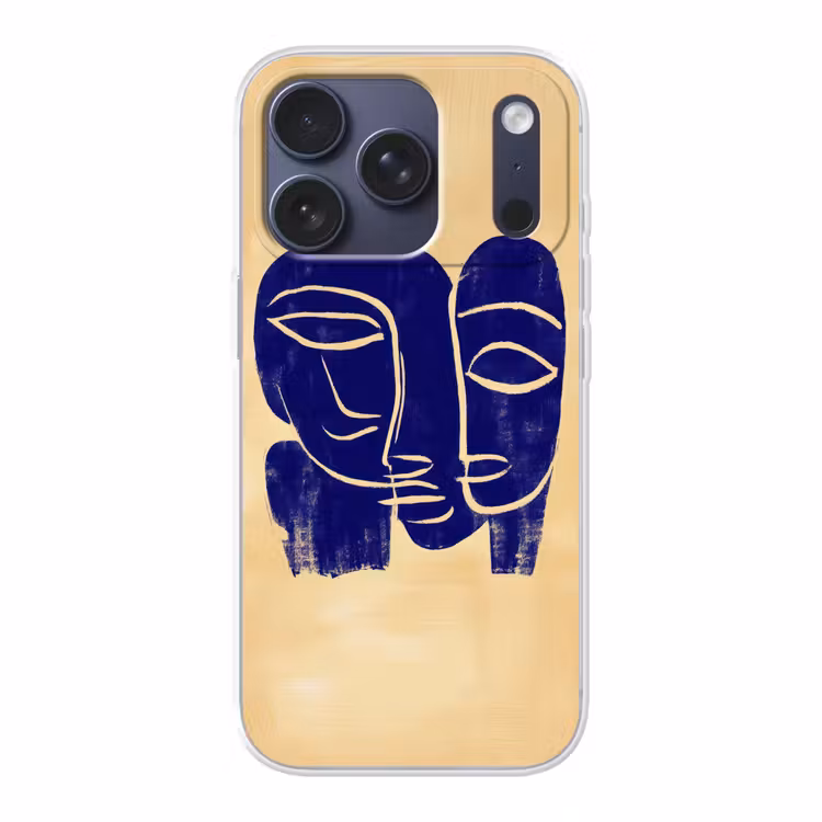 Okergeel - Blauw - Eenvoudige lijnen Telefoonhoesje iPhone 17 Pro klein -3d