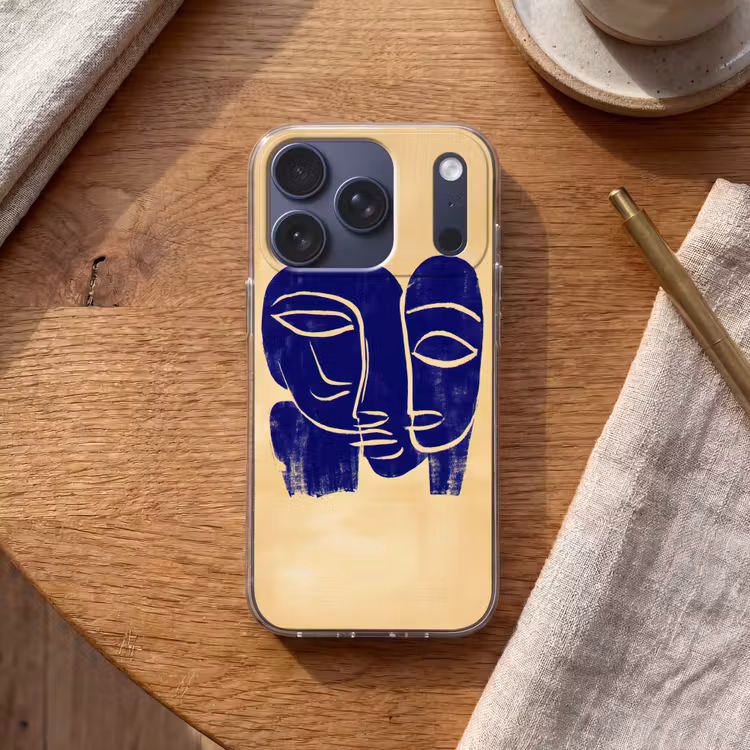 Okergeel - Blauw - Eenvoudige lijnen Telefoonhoesje iPhone 17 Pro klein -sfeer1