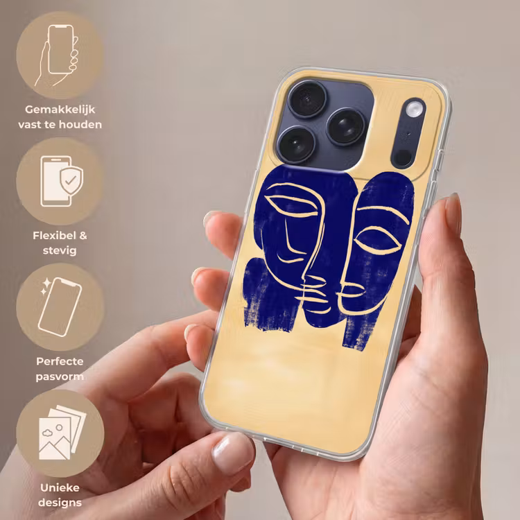Okergeel - Blauw - Eenvoudige lijnen Telefoonhoesje iPhone 17 Pro klein -sfeer3_NL