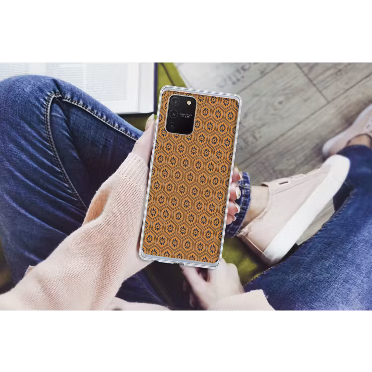 Okergeel - Patroon - Bloem - Donkerblauw Telefoonhoesje Samsung Galaxy S10 Lite klein 364 -handS10Lite