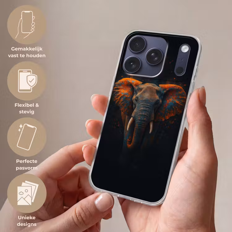 Olifant - Oranje - Oren Telefoonhoesje iPhone 17 Pro klein -sfeer3_NL