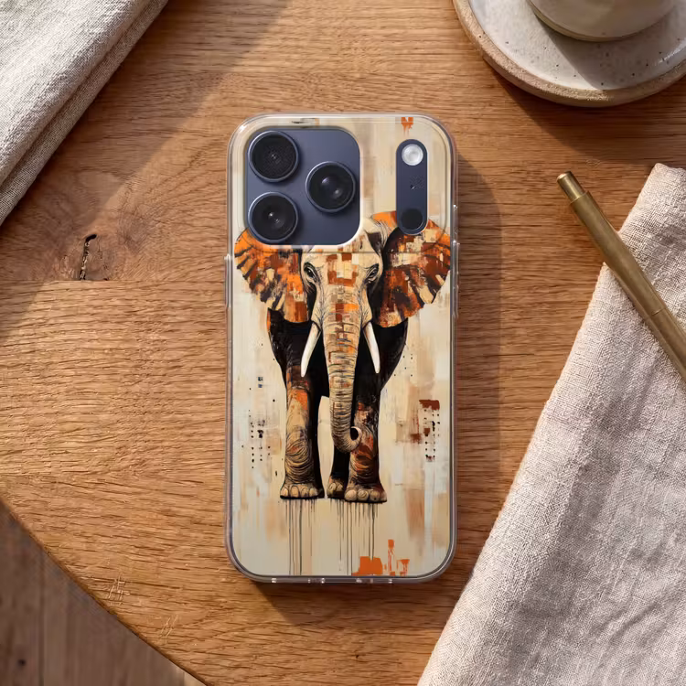 Olifant - Slurf - Mozaïek - Abstract Telefoonhoesje iPhone 17 Pro klein -sfeer1