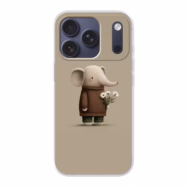 Olifant - Witte bloemen - Kindvriendelijk Telefoonhoesje iPhone 17 Pro klein -3d