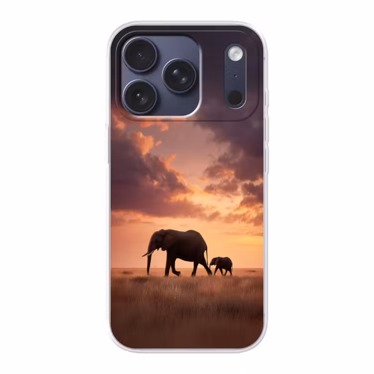 Olifanten - Grasland - Zonsondergang Telefoonhoesje iPhone 17 Pro klein -3d