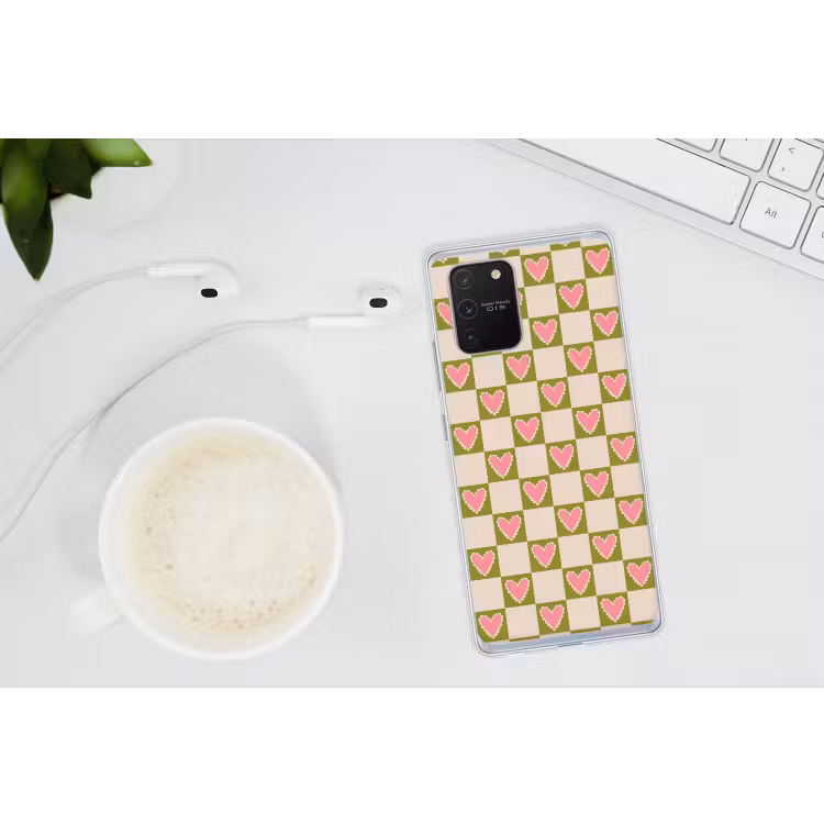 Olijfgroen - Hartjes - Patroon - Retro Telefoonhoesje Samsung Galaxy S10 Lite klein 364 -oordopS10Lite