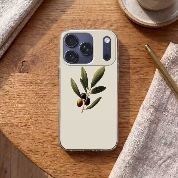 Olijftak - Donkergroen - Olijven Telefoonhoesje iPhone 17 Pro klein -sfeer1