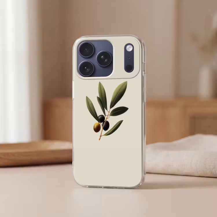 Olijftak - Donkergroen - Olijven Telefoonhoesje iPhone 17 Pro klein -sfeer2