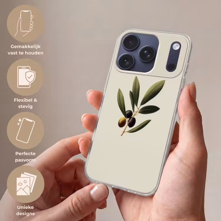 Olijftak - Donkergroen - Olijven Telefoonhoesje iPhone 17 Pro klein -sfeer3_NL