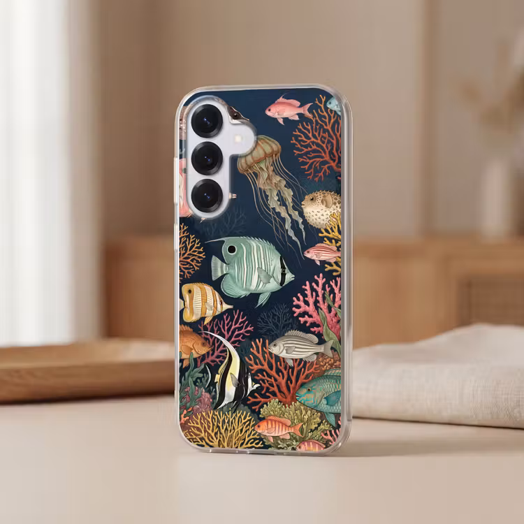 Onderwaterwereld - Vissen - Koraal - Illustratie - Kleurrijk Telefoonhoesje Samsung Galaxy S26 klein -sfeer2