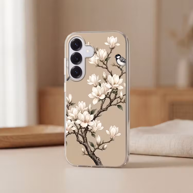 Oosters - Vogels - Beige Telefoonhoesje Samsung Galaxy S26 klein -sfeer2