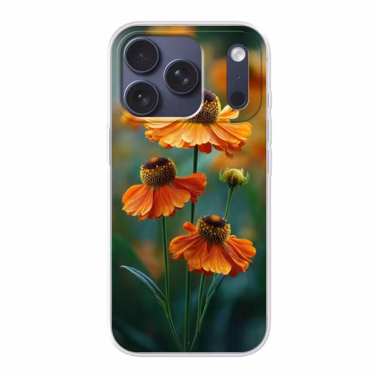 Oranje bloemen - Levendig - Wazige achtergrond Telefoonhoesje iPhone 17 Pro klein -3d