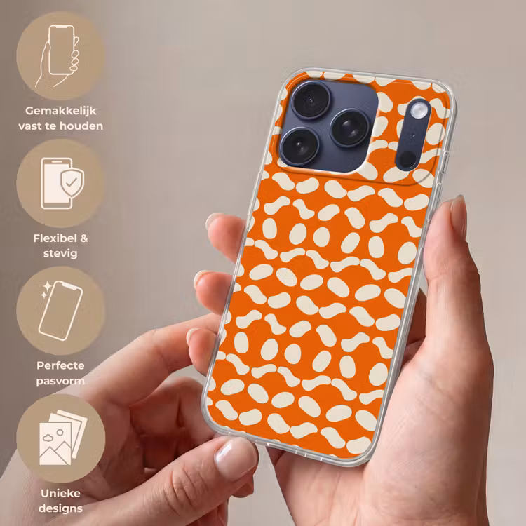 Oranje - Organische vormen - Wit Telefoonhoesje iPhone 17 Pro klein 878 -sfeer3_NL