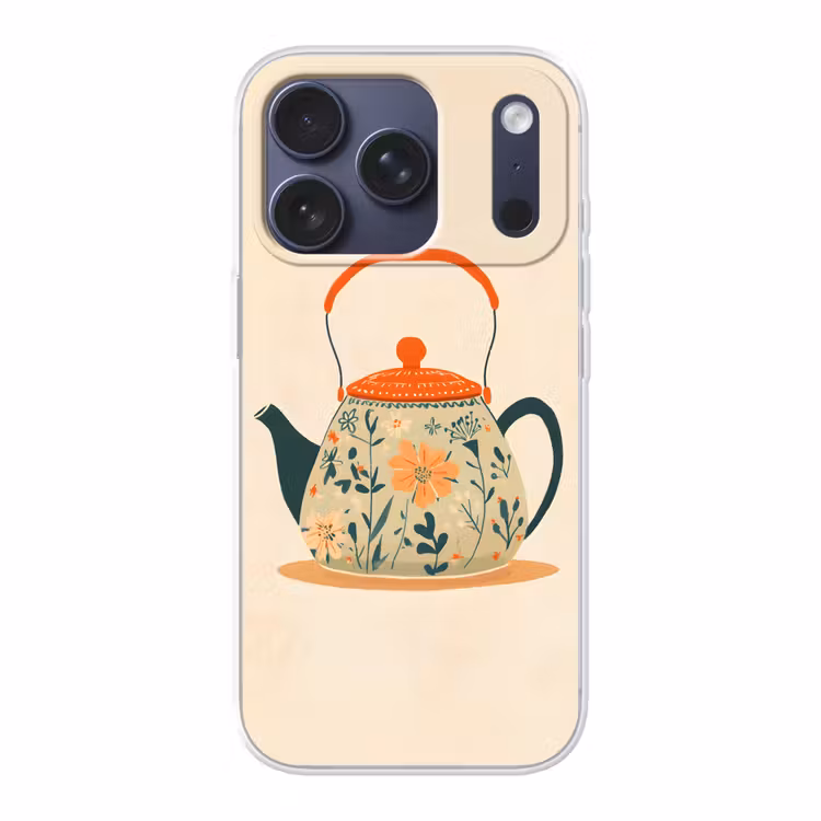 Oranje - Theepot - Bloemen - Bladeren Telefoonhoesje iPhone 17 Pro klein -3d