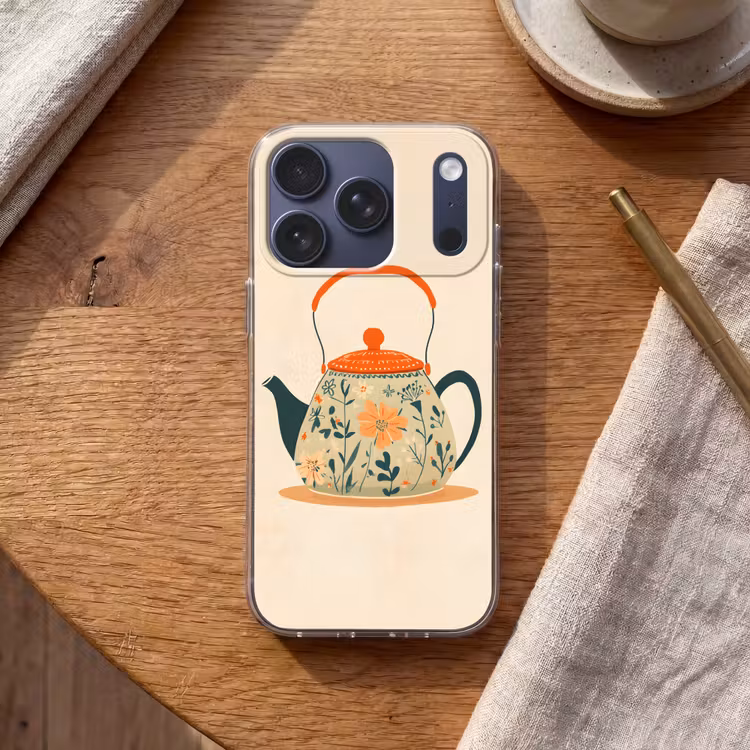 Oranje - Theepot - Bloemen - Bladeren Telefoonhoesje iPhone 17 Pro klein -sfeer1