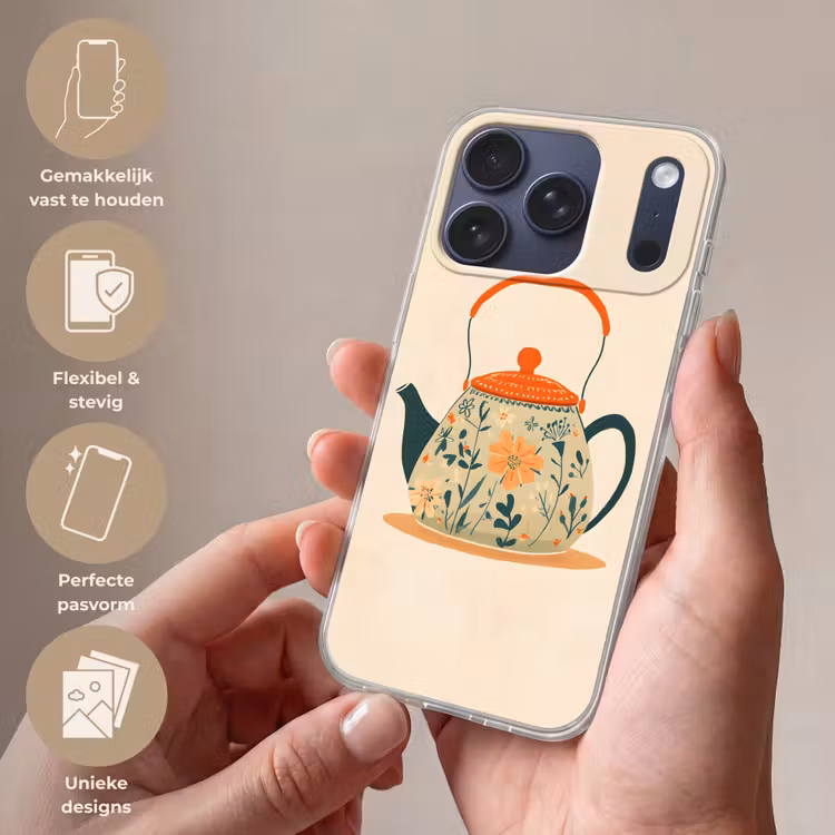 Oranje - Theepot - Bloemen - Bladeren Telefoonhoesje iPhone 17 Pro klein -sfeer3_NL