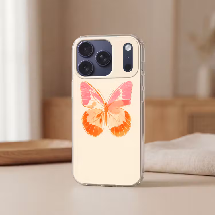 Oranje - Vlinder - Minimalistisch Telefoonhoesje iPhone 17 Pro klein -sfeer2
