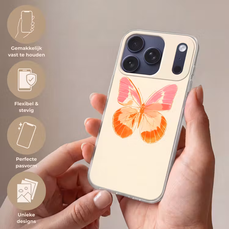 Oranje - Vlinder - Minimalistisch Telefoonhoesje iPhone 17 Pro klein -sfeer3_NL