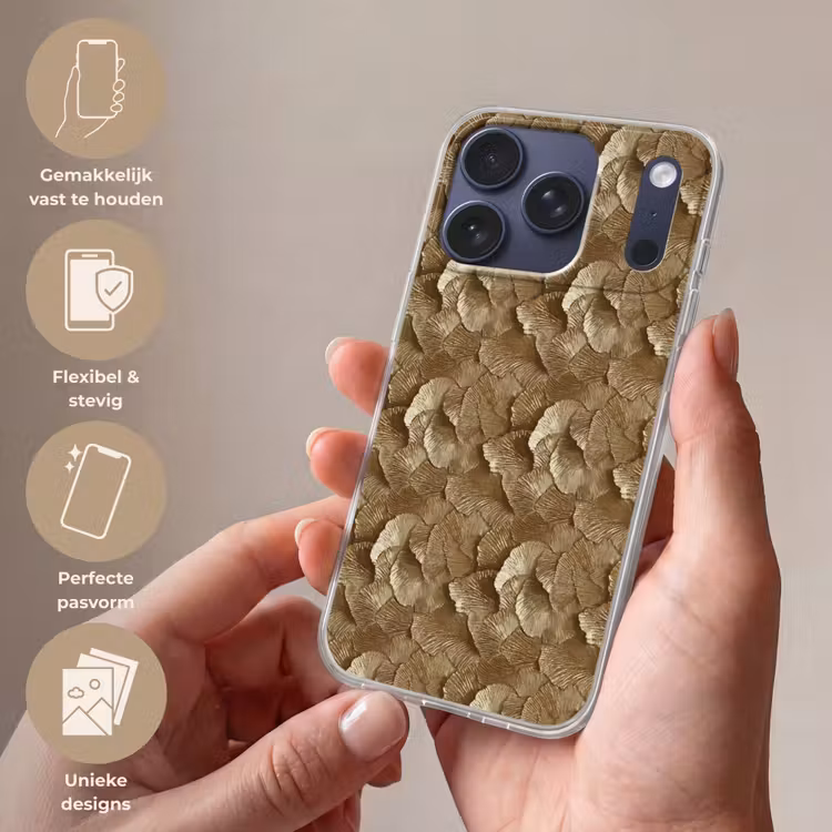 Organisch - Patroon - Bladeren - Goud Telefoonhoesje iPhone 17 Pro klein 878 -sfeer3_NL