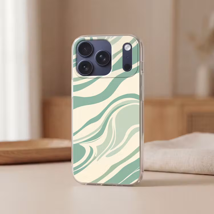 Organische lijnen - Mintgroen - Marmer Telefoonhoesje iPhone 17 Pro klein -sfeer2