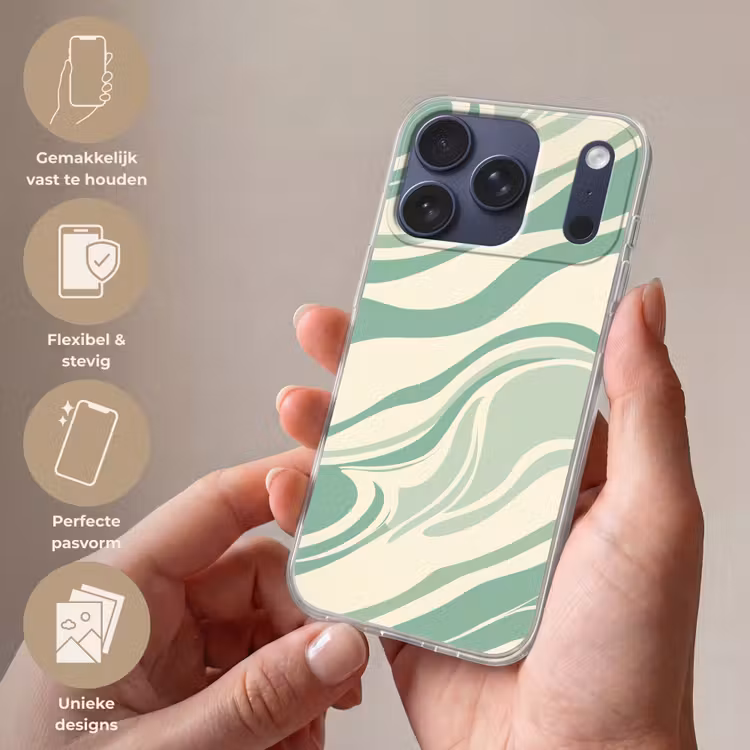 Organische lijnen - Mintgroen - Marmer Telefoonhoesje iPhone 17 Pro klein -sfeer3_NL