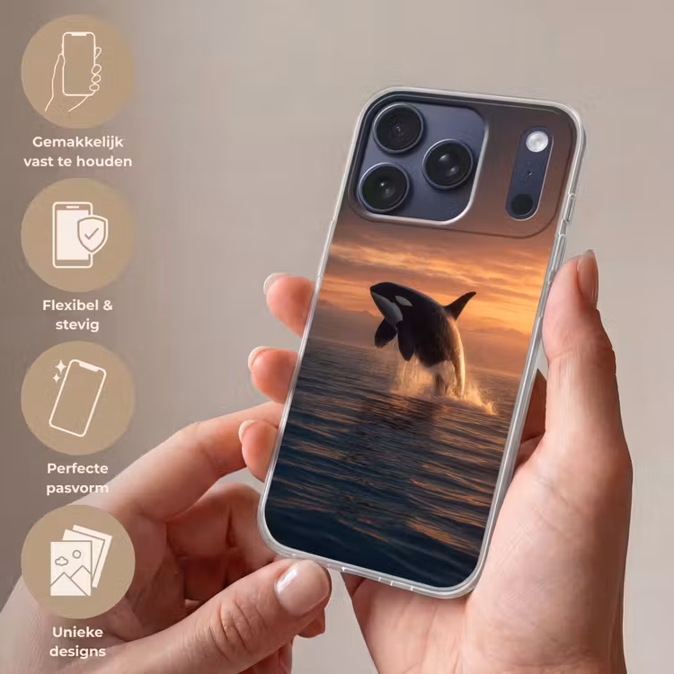 Orka - Zee - Zonsondergang Telefoonhoesje iPhone 17 Pro klein -sfeer3_NL