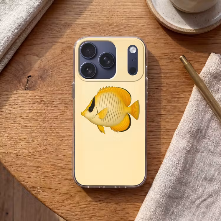 Ovaal - Vis - Geel - Schubben Telefoonhoesje iPhone 17 Pro klein -sfeer1