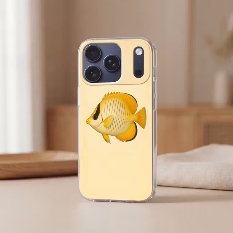 Ovaal - Vis - Geel - Schubben Telefoonhoesje iPhone 17 Pro klein -sfeer2