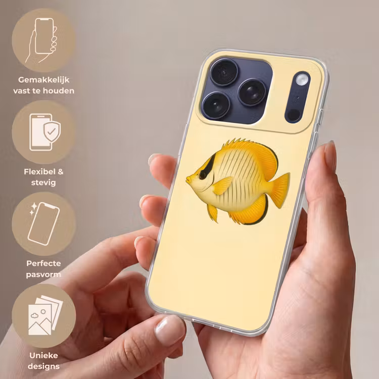 Ovaal - Vis - Geel - Schubben Telefoonhoesje iPhone 17 Pro klein -sfeer3_NL