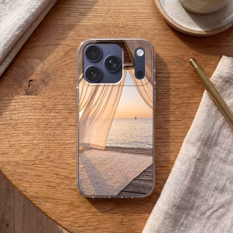 Overkapping - Zee - Zonsondergang - Vakantie - Rust Telefoonhoesje iPhone 17 Pro klein -sfeer1